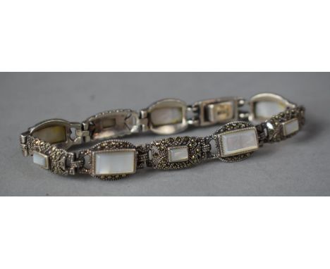 A Silver and Marcasite Mother of Pearl Bracelet, Marked 925 