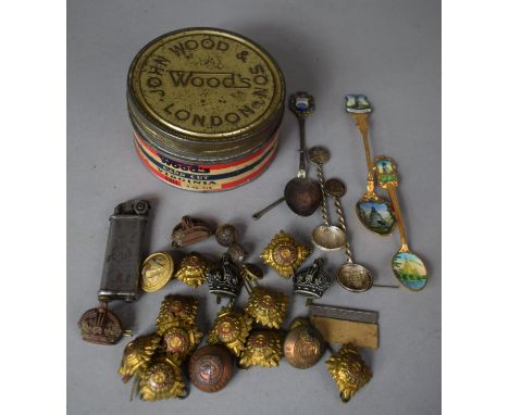 A Collection of Military Buttons to Include George V Examples, Crown Cap Badge, Trench Art Lighter, Navy Button together with