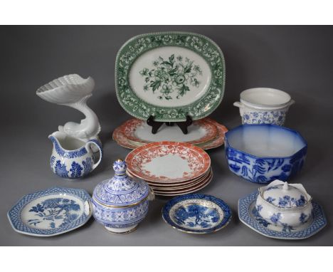 A Collection of Various Ceramics to Include Octagonal Flow Blue Willow Pattern Bowl, Minton Shalimar Two Handled Planter, Dol