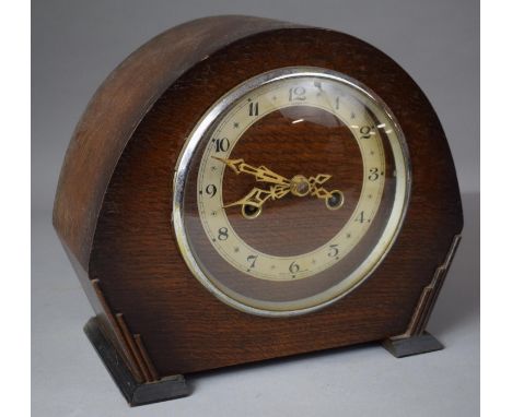 An Art Deco Enfield Eight Day Movement Oak Cased Mantel Clock, in Need of Attention, 26cms Wide 