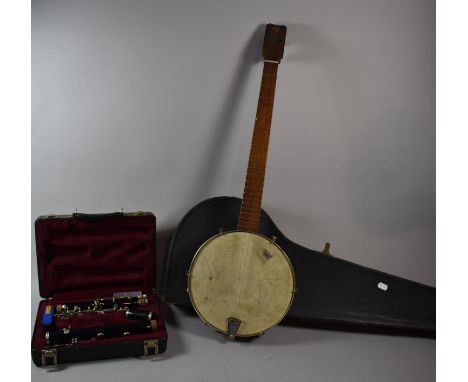 A Boxed American Thelma Clarinet, Boxed Banjo and Miniature Cased Clarinet 