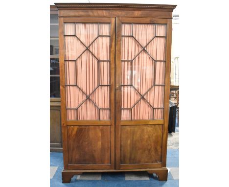 A 19th Century Mahogany Inlaid Triple Glazed Wardrobe on Bracket Feet, 122cms Wide 
