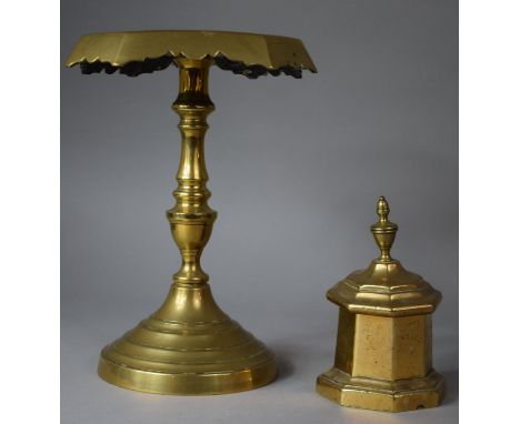 A Late 19th Century Brass Trivet Stand together with a Lidded Brass Box with Vase Finial 