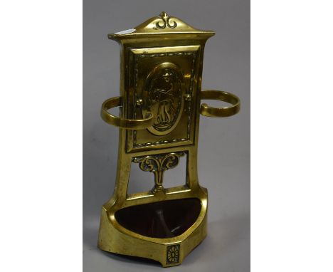 A Brass and Iron Stick Stand with Pierced Decoration Housing Maiden Design, 30cms High 