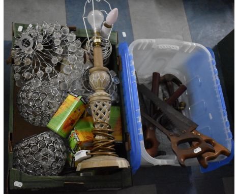 A Collection of Various Vintage Tools, together with a Collection of Various Lamps, Light Shades and Accessories Etc 