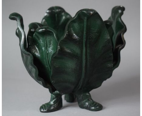 A Cast Iron Green Painted Bowl/Centrepiece on Tripod Footed Support, 17cms High 