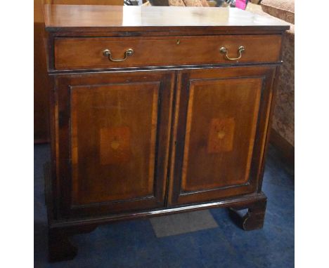 An Edwardian Mahogany Inlaid Buffet Cabinet with Top Long Drawer and Bottom Cupboard Base on Bracket Feet, Panelled Doors Dec