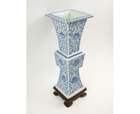 CHINESE VASE, blue and white ceramic, of Guan shape, 37.5cm H, with stand.