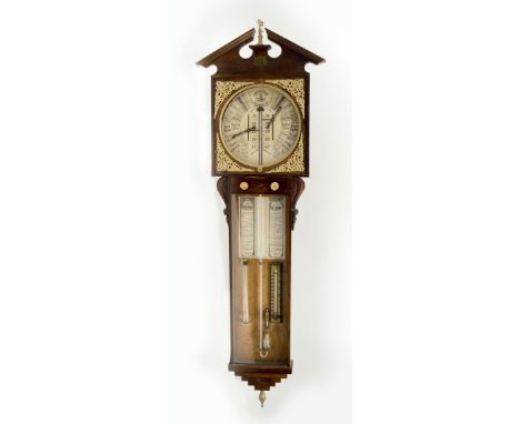 BAROMETER, Admiral Fitzroy's style, with paper dial and thermometer, 134cm H x 42cm.