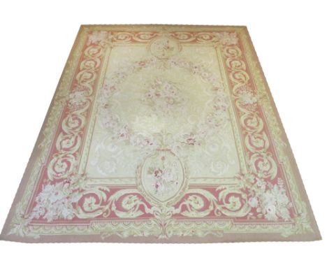 AUBUSSON STYLE NEEDLEPOINT CARPET, 315cm x 241cm, traditional rose and foliage design.