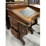 Late 20th cent. Mahogany Davenport with four drawers on either side, the slope over eight drawers