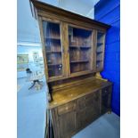 20th cent. Oak glazed top Carmarthanshire dresser, the base with a cupboard door to either side of
