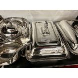 Early 20th cent. Electroplate serving dishes with covers x 2, sauce boat, small dishes, Rattail