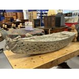 Early 20th cent. Treen fisherman's catch boat in the form of a boat, likely from the Gironde area of