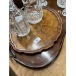 19th cent. Mahogany kidney shaped tray central inlaid pattern, brass handles, length 23ins. Walnut