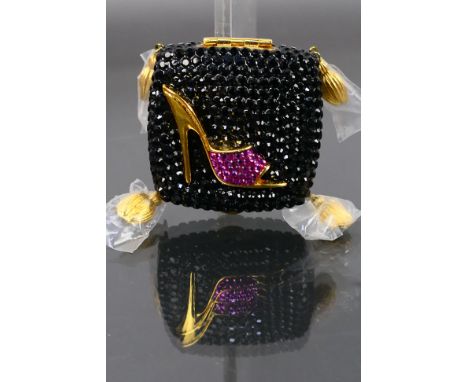 Estee Lauder - A boxed gilt metal Estee Lauder Sophisticated Lady Heel powder compact. Powder compact has double hinge, built
