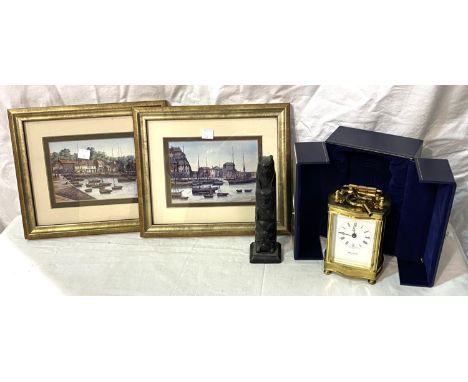 A modern carriage clock by John Dyson, Leeds; a selection of pictures; etc. 