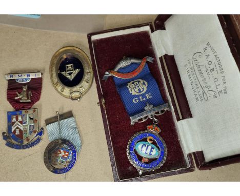 Four hall marked silver and enamel Masonic and other jewels 