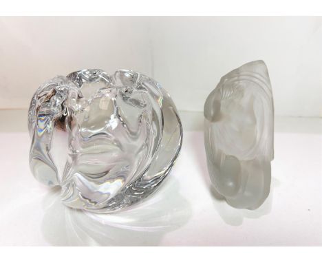 An Orrefors glass vase of spherical ribbed form, signed, height 12cm; a Sèvres frosted glass female nude in the Lalique manne