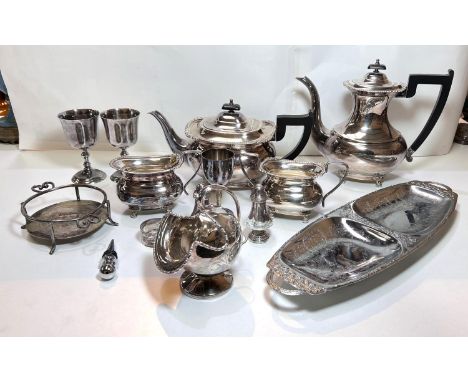 A&nbsp;Viner's 4 piece tea service; other silver plate; goblets; etc. 