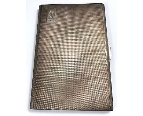 A hall marked silver engine turned cigarette case, monogrammed with slip case, 13x8cm, Birmingham 1952, 6.3oz 