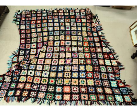 A vintage knitted quilt with multicoloured patchwork style, 210x212 cm&nbsp; 