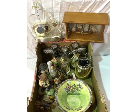 A selection of collectables ship in a box, Hummel style figures etc 