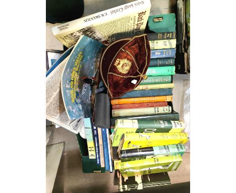 A selection of hard back vintage books on cricket, Len Hutton, Trevor Bailey, a 1911 cricketing cap etc 