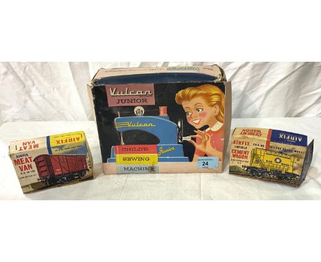 A boxed vintage Vulcan Child's Junior model Sewing machine, two boxed Airfix construction kits 