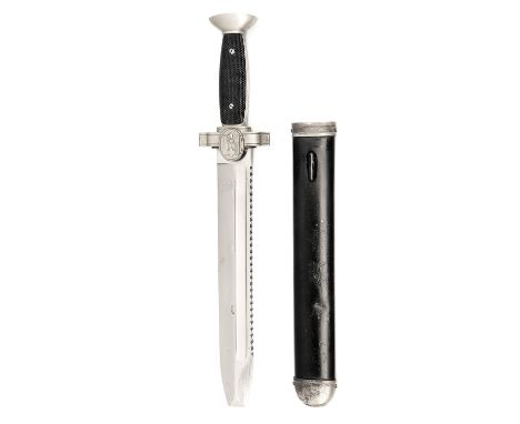 A RED CROSS MANS SAWBACK HEWER SIGNED GES GESSCHUTZ, an enlisted type hewer, dull nickel plated fittings, chequered plastic b