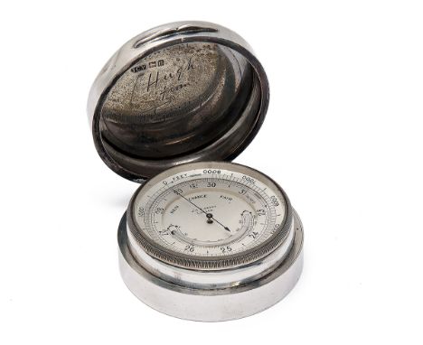 J.C. VICKERY A SILVER CASED POCKET BAROMETER ALTIMETER WITH THERMOMETER, London hallmarked silver case, dated for 1912 and wi
