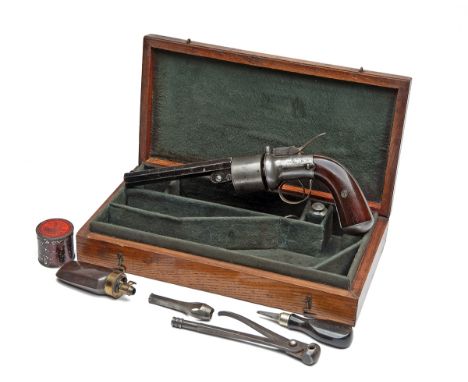 THOMAS BAKER, LONDON A CASED 54-BORE PERCUSSION SINGLE-ACTION TRANSITIONAL REVOLVER, MODEL 'BAKER'S PATENT', serial no. 2530,