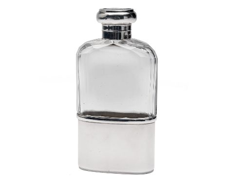 MAPPIN AND WEBB A FINE VINTAGE CRYSTAL SILVER-MOUNTED TORTOISESHELL HIP FLASK, with overall cut glass body sterling silver sl