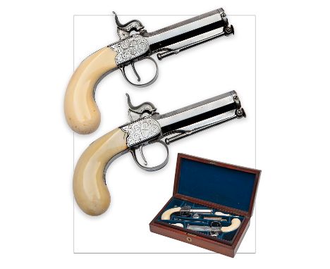 SMITH, LONDON A CASED PAIR OF 50-BORE PERCUSSION IVORY-MOUNTED TRAVELLING-PISTOLS, no visible serial numbers, circa 1845, wit