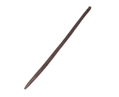 A 19TH CENTURY THROWING-CLUB, possibly Aboriginal, constructed in one piece from a dense heavy wood, 34 1/2in. overall, of na