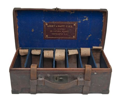 ARMY &amp; NAVY C.S.L. A BRASS-CORNERED LEATHER CARTRIDGE MAGAZINE, for approx. 500 cartridges, the interior lined with blue 