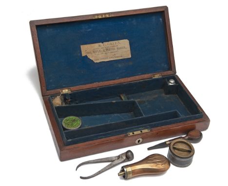 E.C. GREEN, CHELTENHAM AN ENGLISH MARKET WALNUT REVOLVER-CASE FOR AN ADAMS PERCUSSION OR SIMILAR, circa 1855, measuring exter