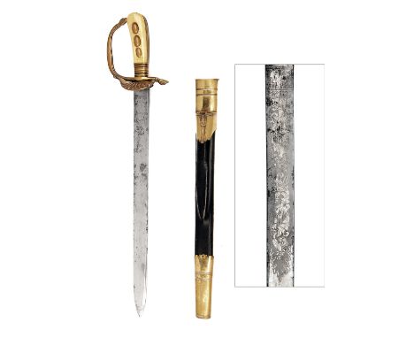 AN IMPERIAL GERMAN PERIOD HUNTING CUTLASS, UNSIGNED, a 'D' guard long cutlass from the Imperial German period, all brass fitt