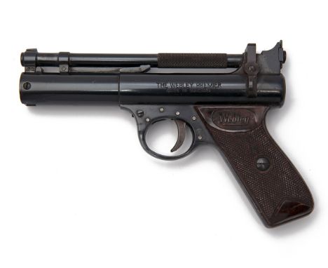 WEBLEY &amp; SCOTT, BIRMINGHAM A .22 BARREL-COCKING AIR-PISTOL, MODEL 'PREMIER', batch no. 395, with blued 6 1/2in. barrel, a