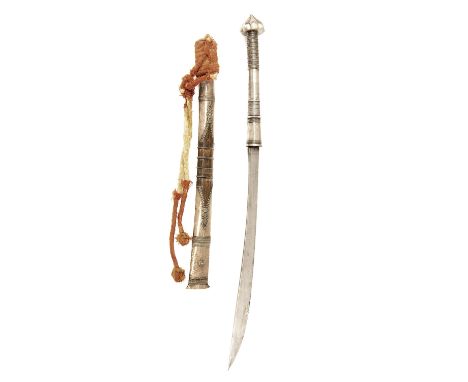A WHITE-METAL MOUNTED BURMESE DHA, specifically from the Chinese Shan circa 1890, with 19 1/2in. slightly curving single edge