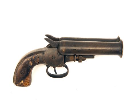 AN EXTREMELY RARE 1 INCH (26.5mm) ALL-BRASS DOUBLE-BARRELLED SIGNAL-PISTOL, UNSIGNED, serial no. 357, believed by A.W.W. (Art