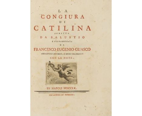 Sallustius Crispus (Caius) La Congiura di Catalina, engraved additional title with portrait of author, title and dedication i