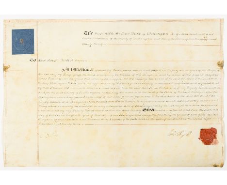 Wellington (Arthur Wellesley, first Duke of, army officer and prime minister, 1769-1852) Commission appointing Abel Rouse Dol