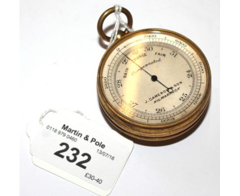 A gilt metal pocket barometer, the silvered dial inscribed J. Cameron & Son, Kilmarnock, the reverse with a compass