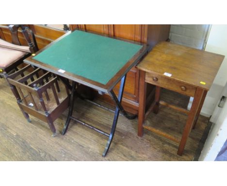 An Edwardian turned walnut towel rail, a trestle based card table, an occasional table, a Canterbury and a dressing table sto