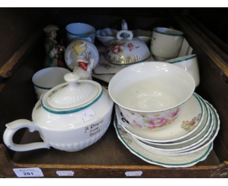 A Victorian 'A Present From Hurst' part tea service and other ornaments 