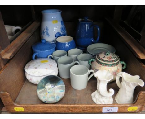 A Royal Worcester cabbage leaf cream jug, a Caithness paperweight, Spode Hamish Green coffee cans and saucers and various oth