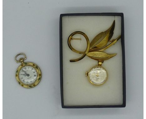 A lady's vintage rolled gold brooch watch and a rolled gold fob watch