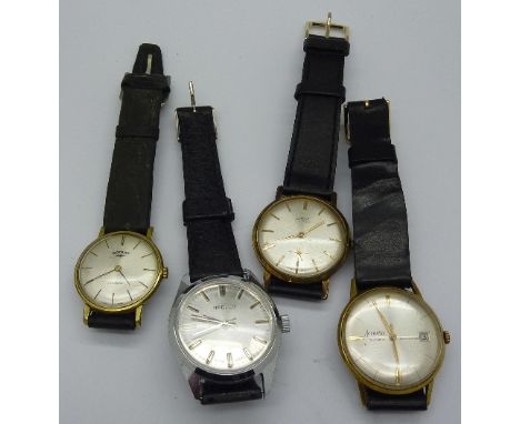 Four gentleman's mechanical wristwatches, Rotary, Accurist, Uno and Apollo