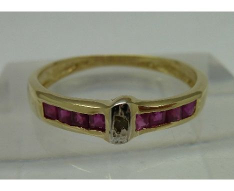A 9ct gold, ruby and diamond ring, weight 1.2g, size N